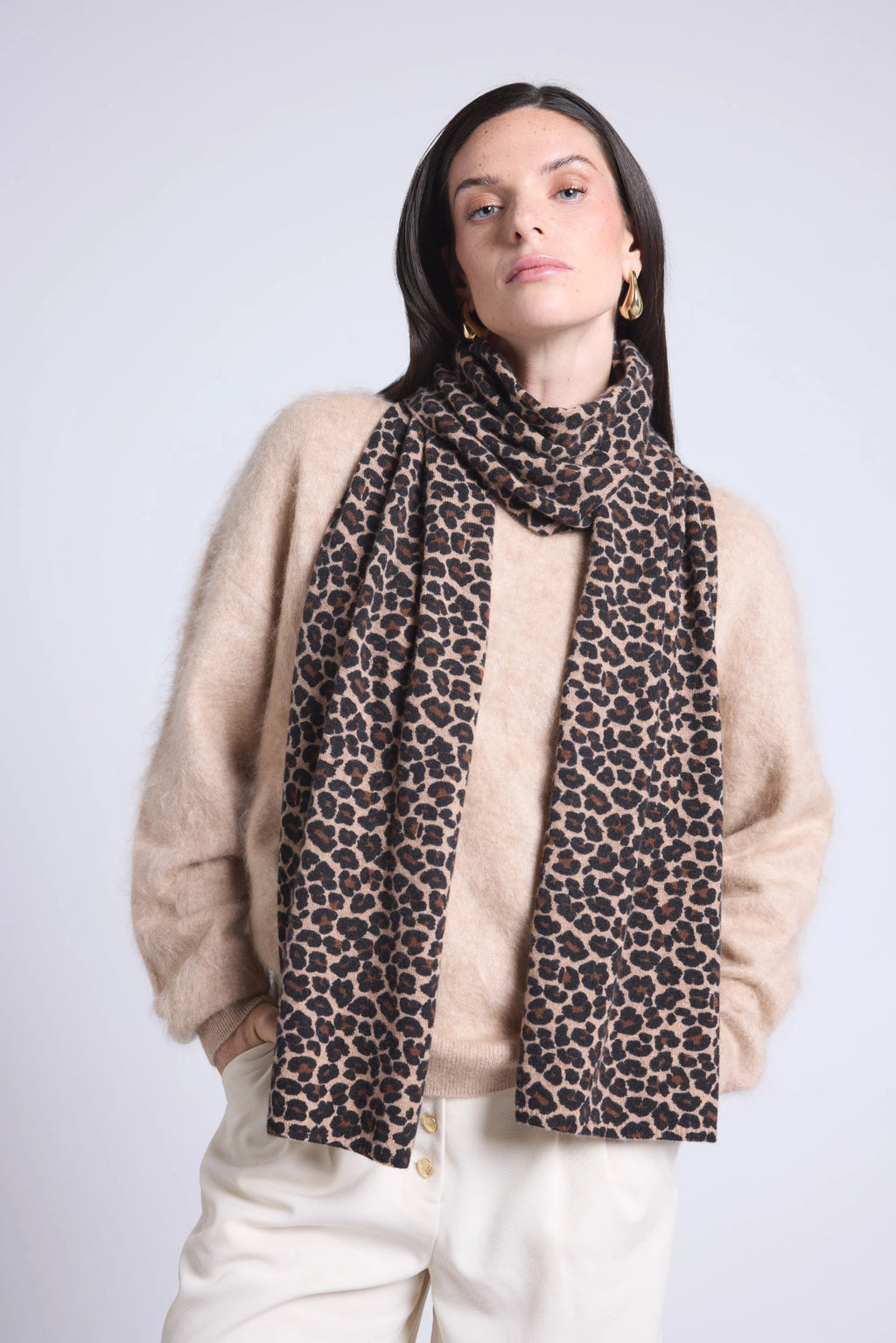Schal Pardy – Beige Leopard – Unisex – 100 % Kaschmir