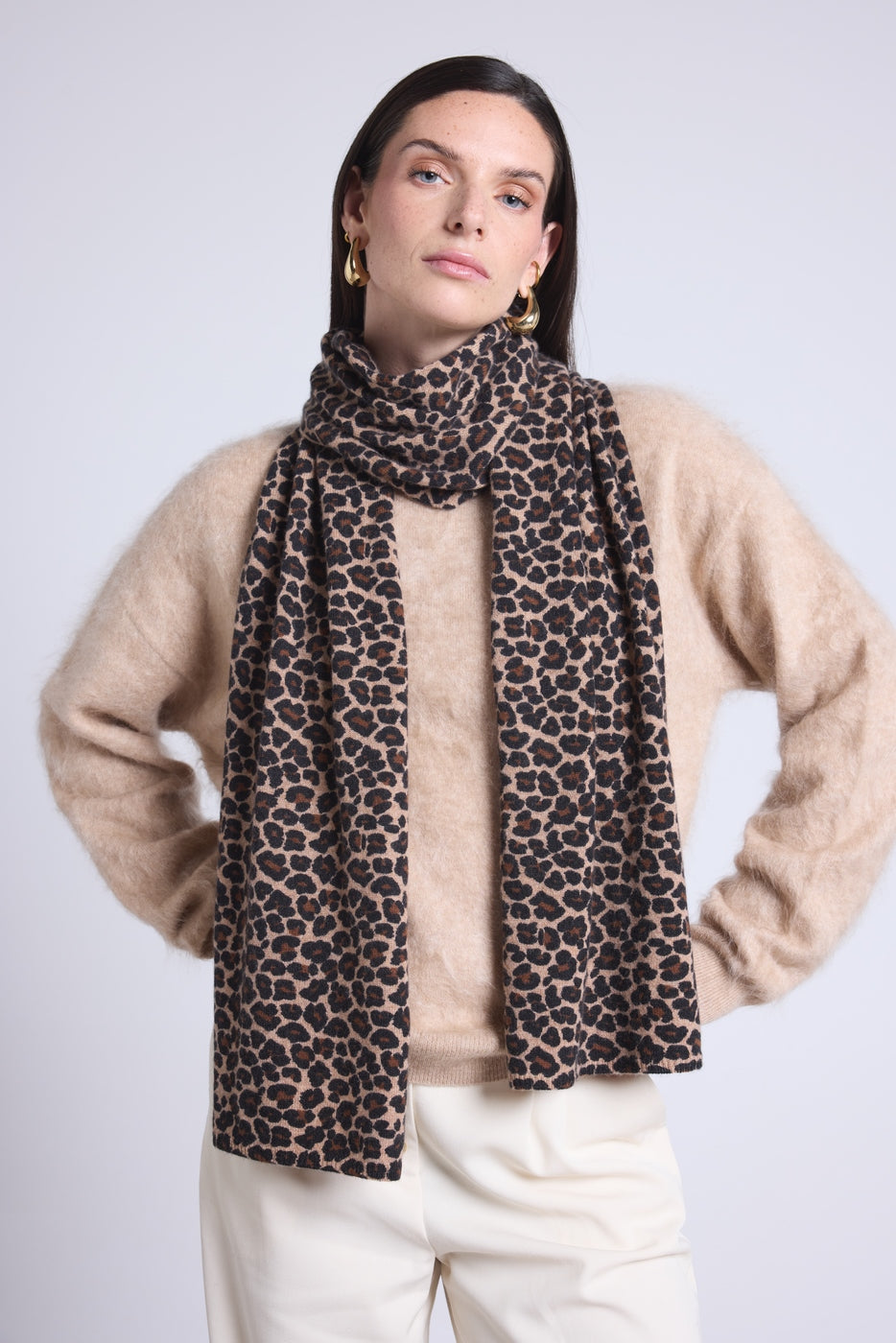 Schal Pardy – Beige Leopard – Unisex – 100 % Kaschmir