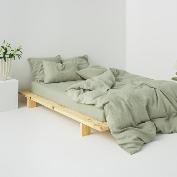 Sábana Bajera - En Lino Lavado 190G/M² - Verde Salvia