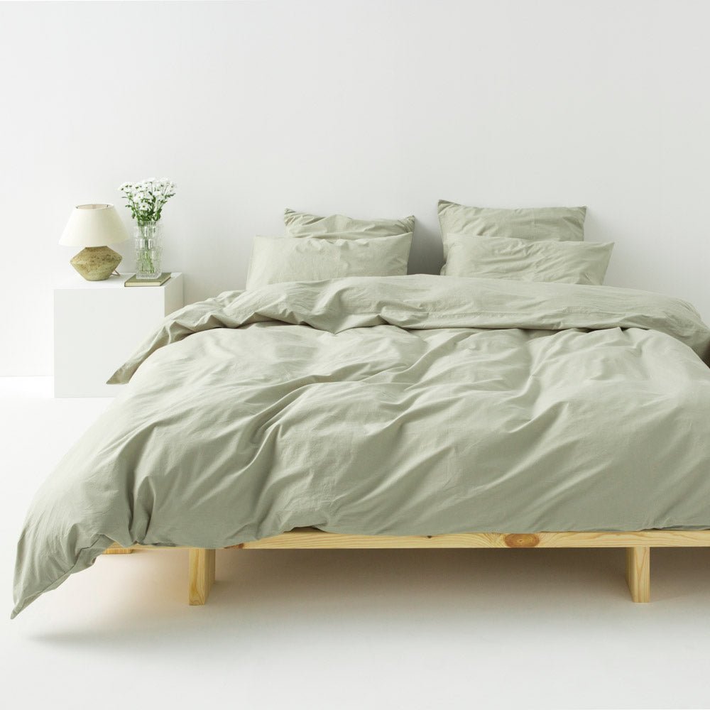 2 Taies D'Oreiller - En Percale De Coton Lavé 300 Fils - Vert Sauge