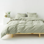 2 Taies D'Oreiller - En Percale De Coton Lavé 300 Fils - Vert Sauge