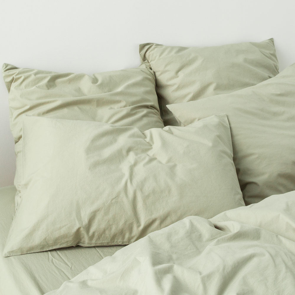 2 Taies D'Oreiller - En Percale De Coton Lavé 300 Fils - Vert Sauge