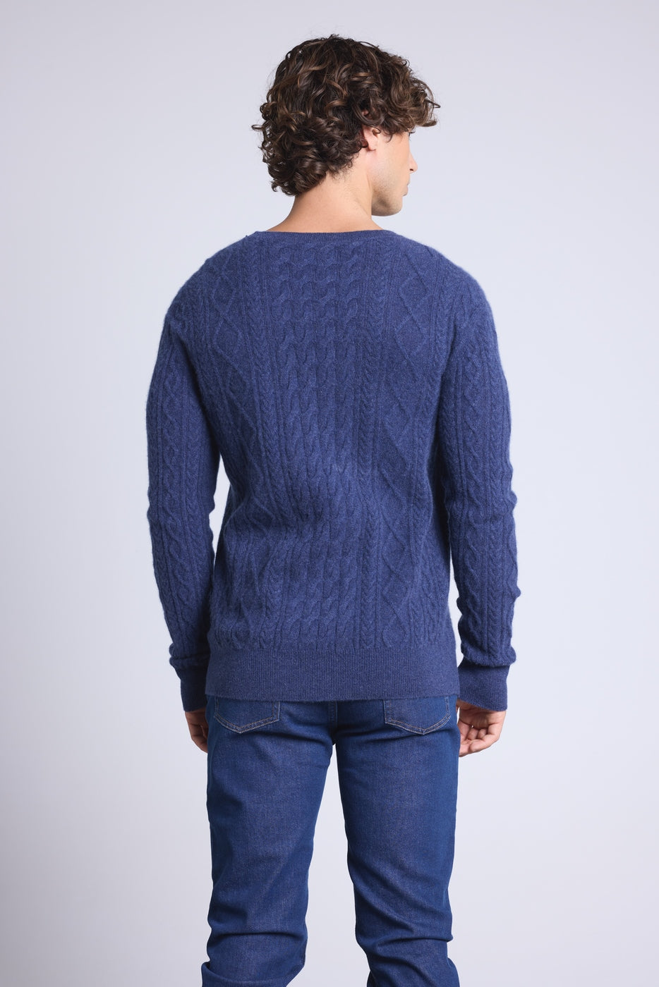 Pull Torsade Col Rond Paul - Bleu Indigo - Homme - 100% Cachemire