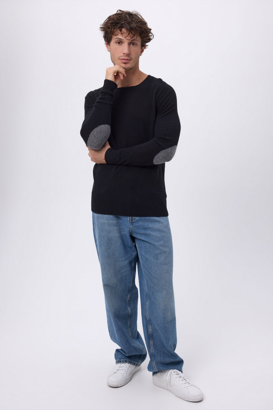 Pull Col Rond Coudieres Paxton - Noir Patch Gris Fonce - Homme - 100% Cachemire