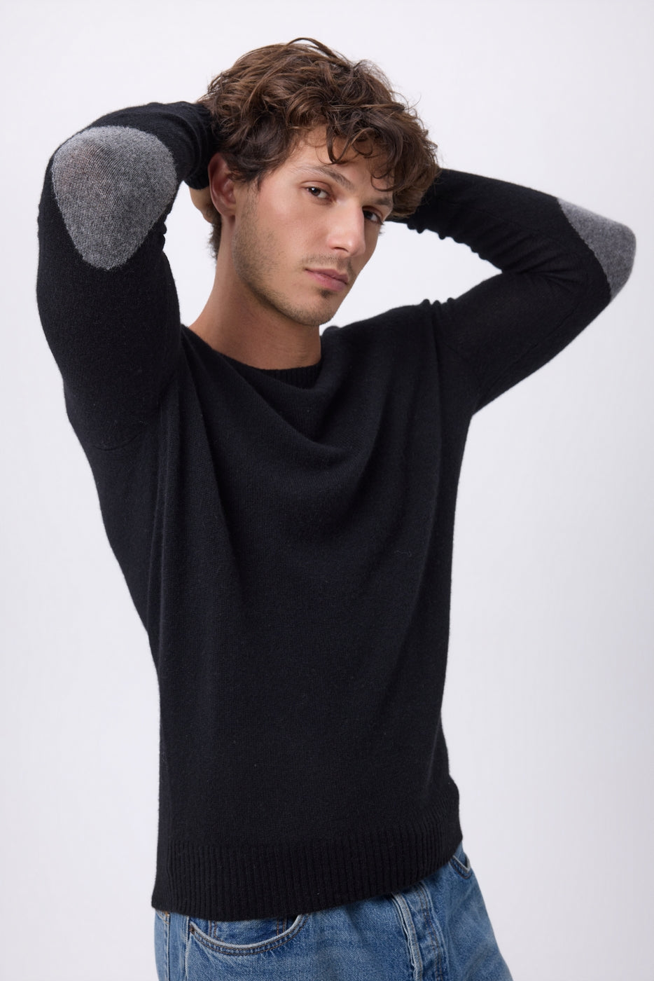 Pull Col Rond Coudieres Paxton - Noir Patch Gris Fonce - Homme - 100% Cachemire