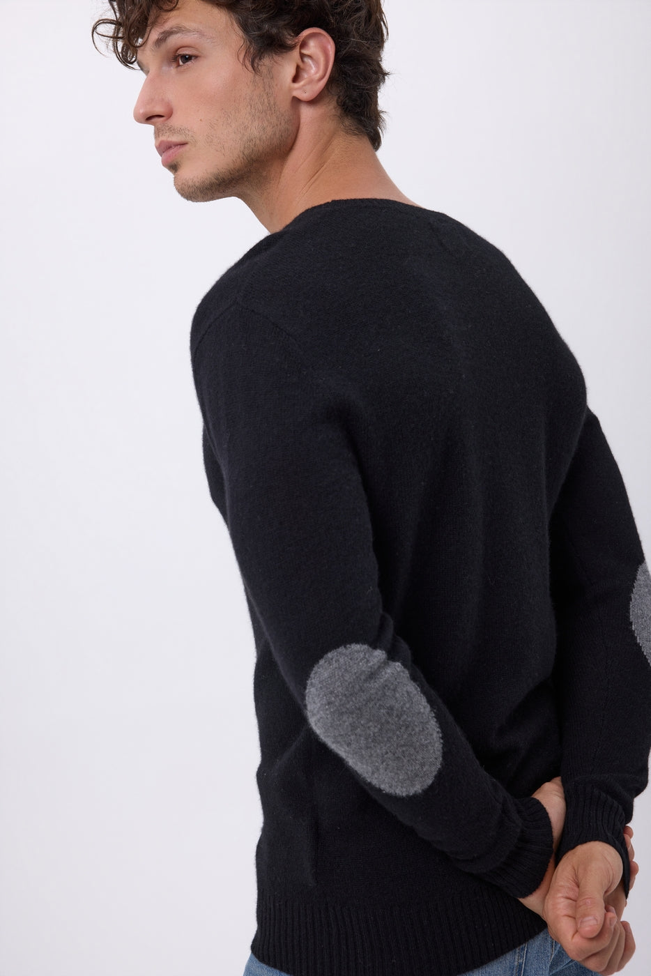 Pull Col Rond Coudieres Paxton - Noir Patch Gris Fonce - Homme - 100% Cachemire