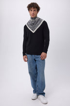 Pull Col Rond Coudieres Paxton - Noir Patch Gris Fonce - Homme - 100% Cachemire