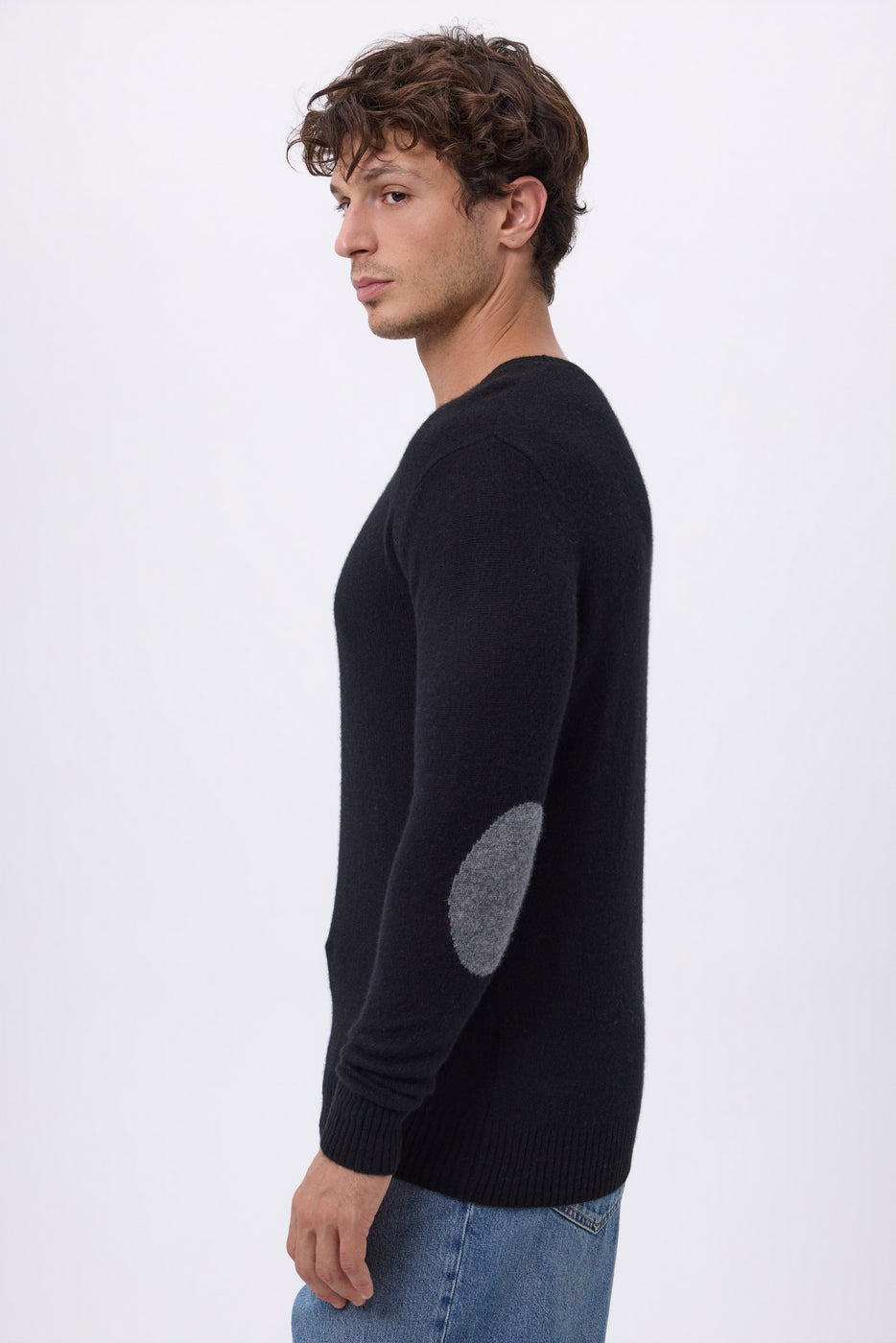 Pull Col Rond Coudieres Paxton - Noir Patch Gris Fonce - Homme - 100% Cachemire