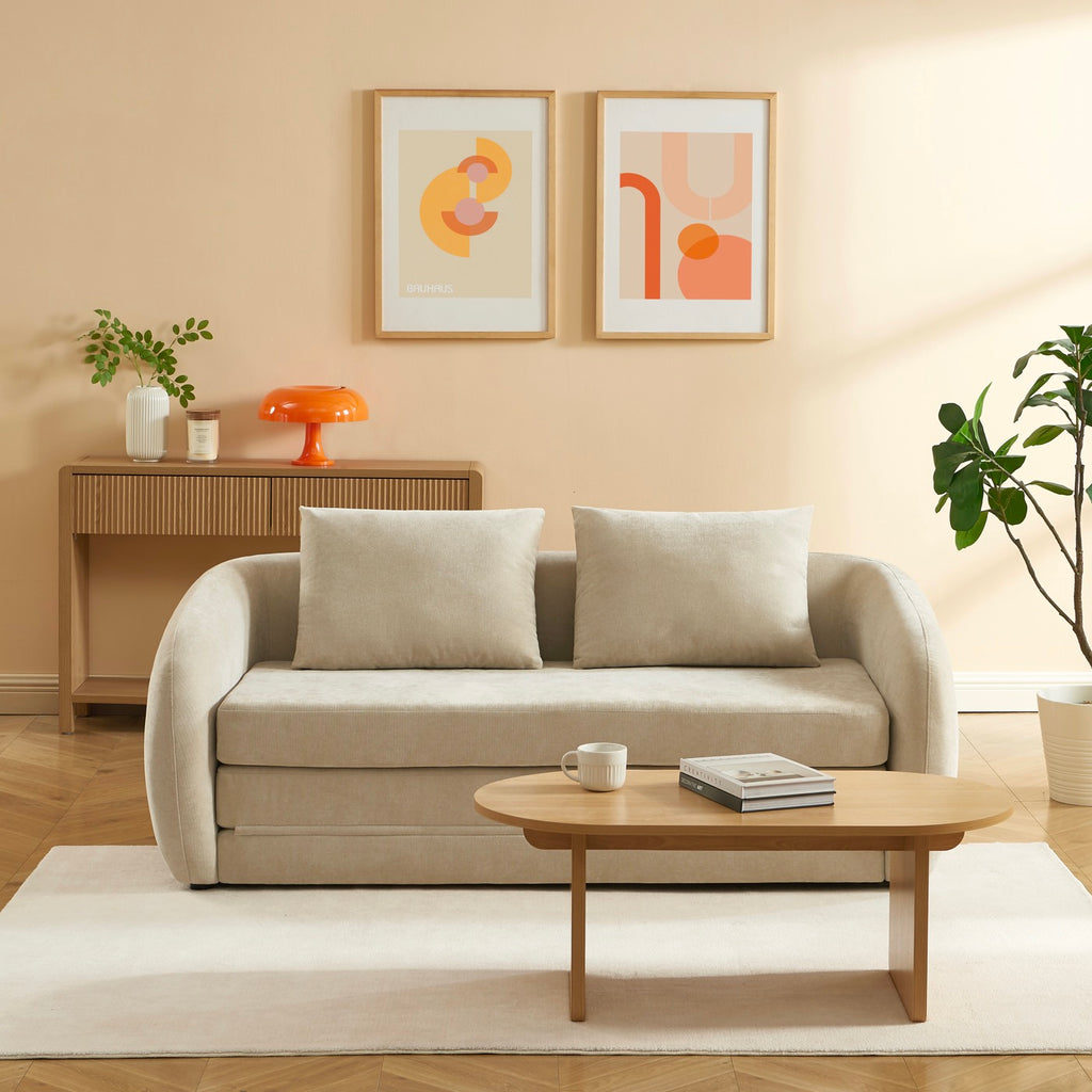 Paz – Sofa prosta 2-osobowa – Tkanina szenilowa beżowa