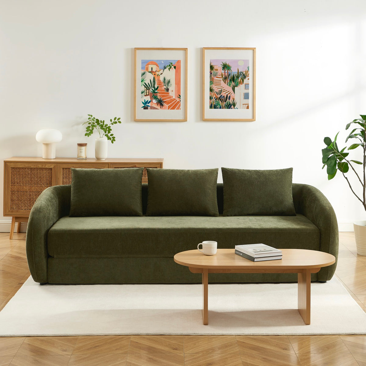 Paz - Lige 3-personers Sofa - Grønt Chenillestof