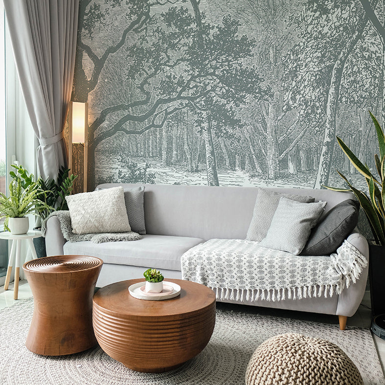 Panoramic Wallpaper - Brocéliande - Sage Green