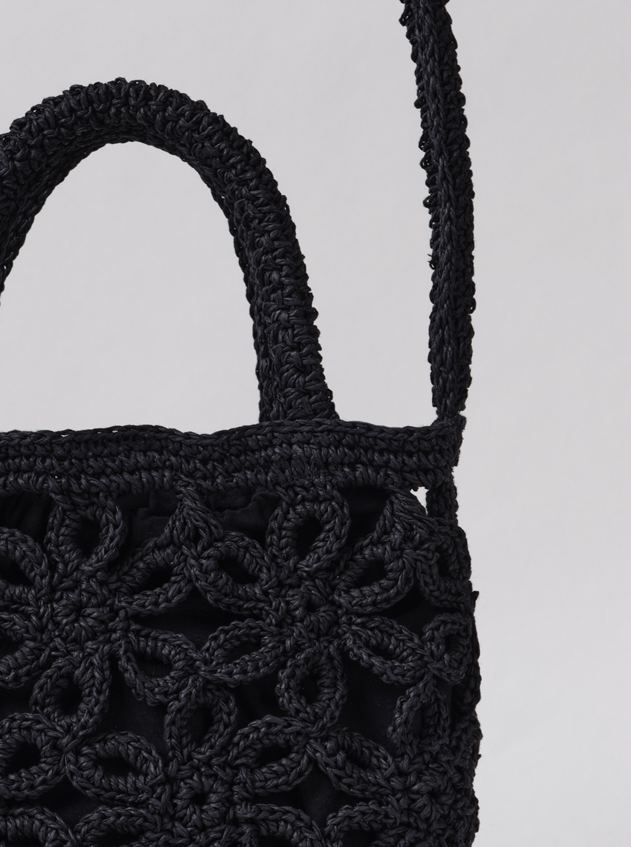 Bolso Cesta De Flores De Rafia Negro