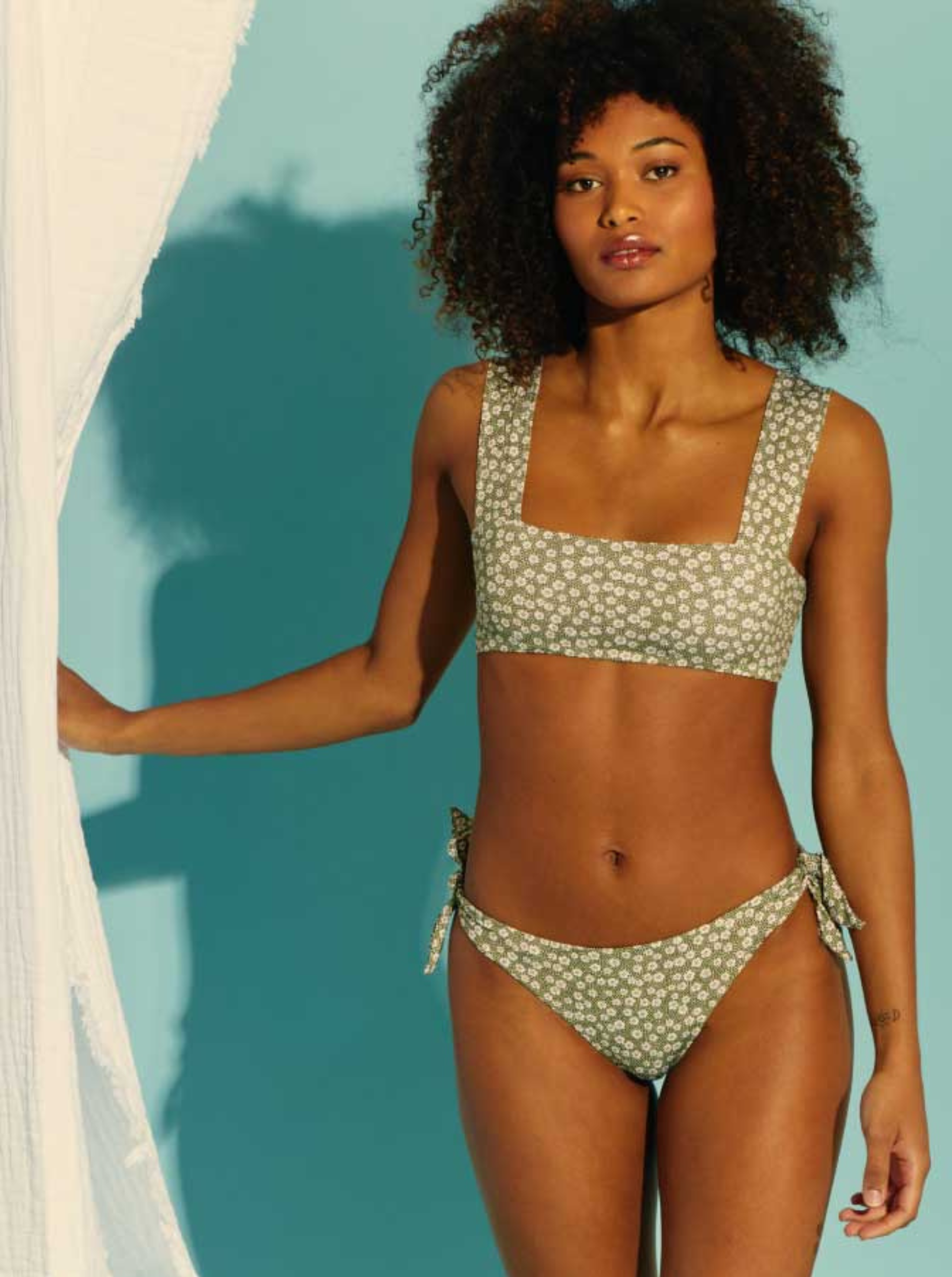 Knotted Tanga Swim Blooming Green Floral