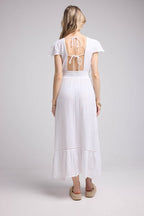 Vestido Largo Manga Corta - Blanco