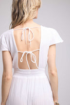 Vestido Largo Manga Corta - Blanco