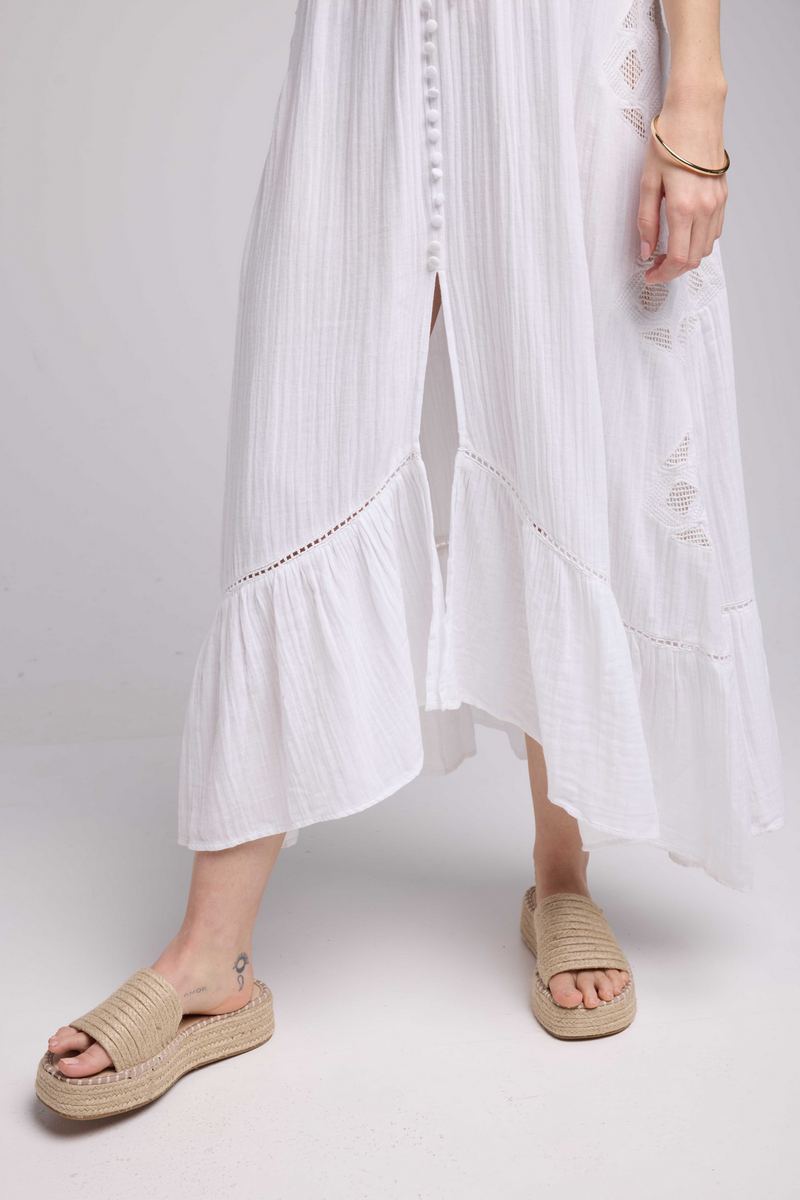 Vestido Largo Manga Corta - Blanco