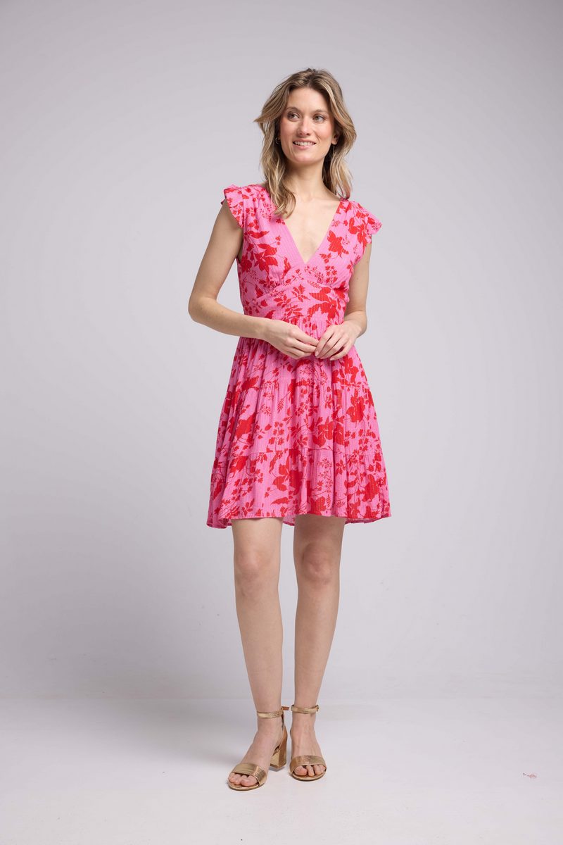 Robe Courte Sans Manche - Rose Rouge