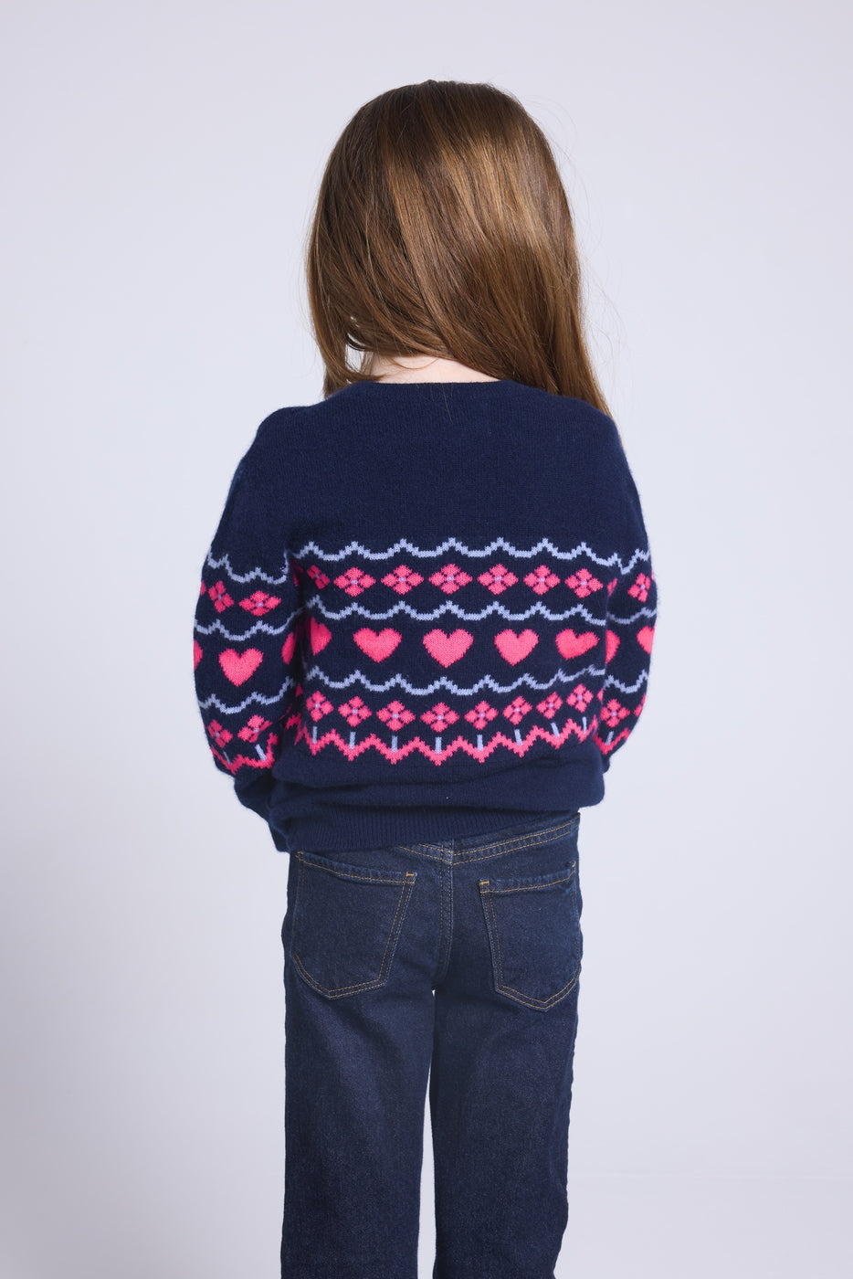 Jersey de cuello redondo con corazones Peppa - Azul marino rosa flúor - Niña