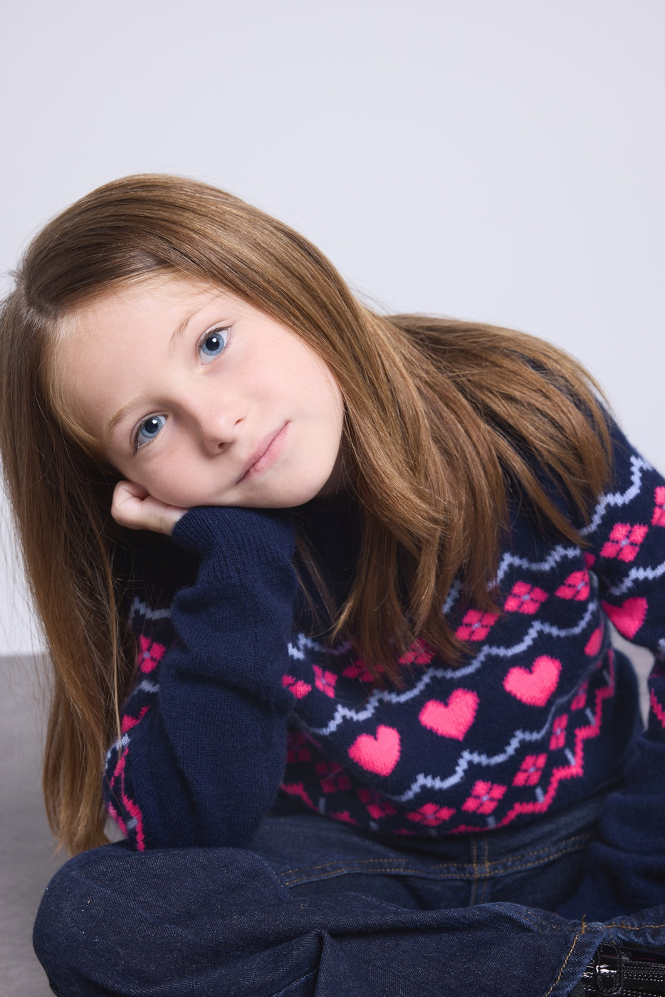 Jersey de cuello redondo con corazones Peppa - Azul marino rosa flúor - Niña