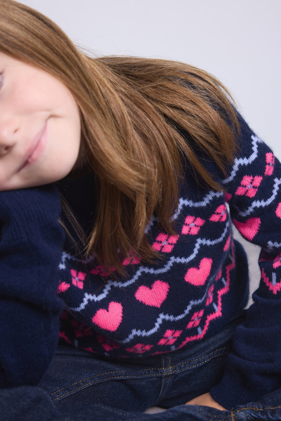 Jersey de cuello redondo con corazones Peppa - Azul marino rosa flúor - Niña