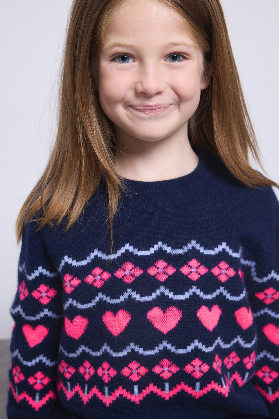 Jersey de cuello redondo con corazones Peppa - Azul marino rosa flúor - Niña