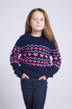 Jersey de cuello redondo con corazones Peppa - Azul marino rosa flúor - Niña