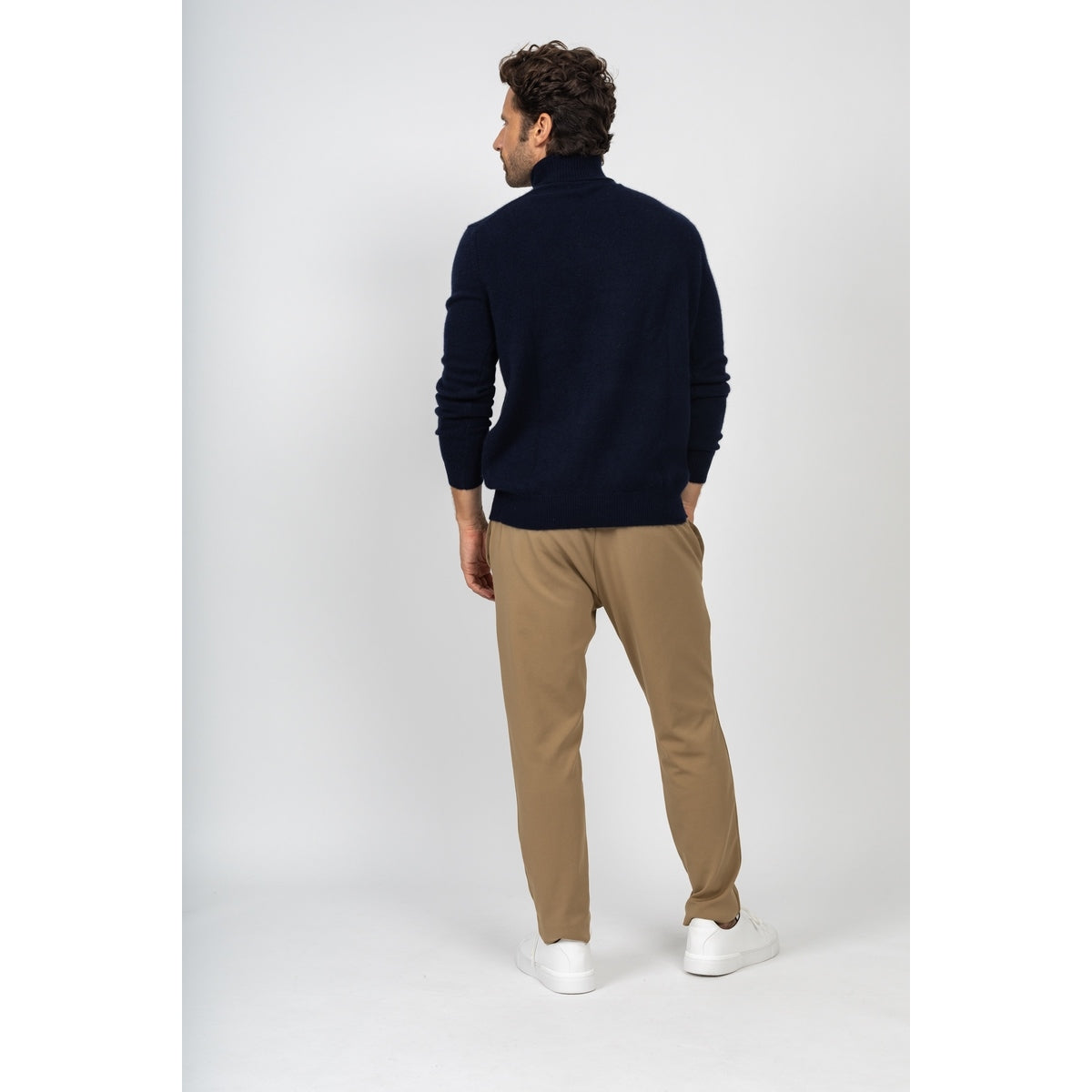 Marius Navy Turtleneck Sweater, Jersey, 345 Gr, 100% Cashmere, 4 Yarns - Men