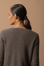 Cardigan med rund hals Amy - Meleret Taupe