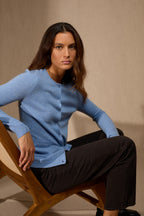 Amy Round Neck Cardigan - Sky Blue