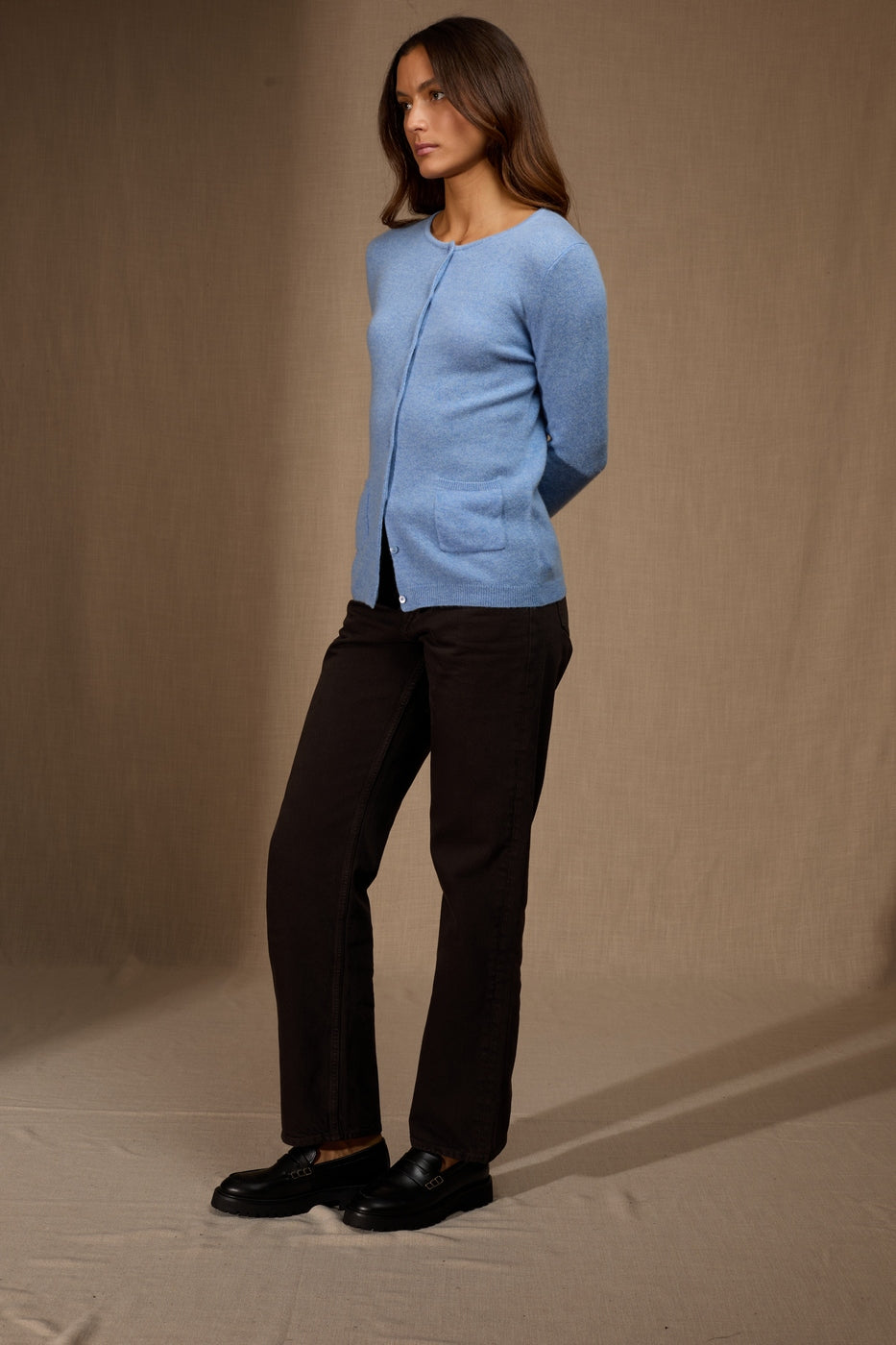 Amy Round Neck Cardigan - Sky Blue