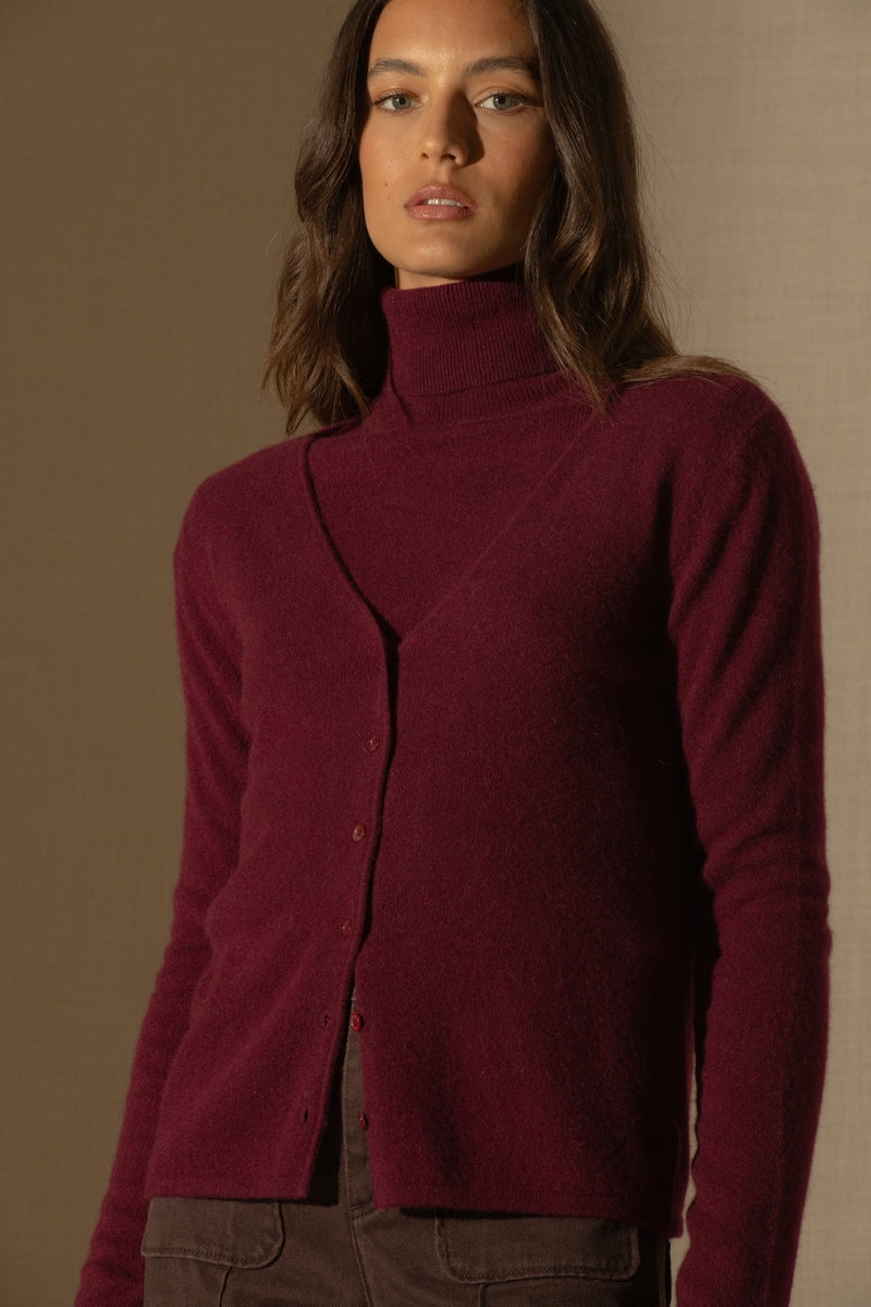 Cardigan Col V Paige - Bordeaux