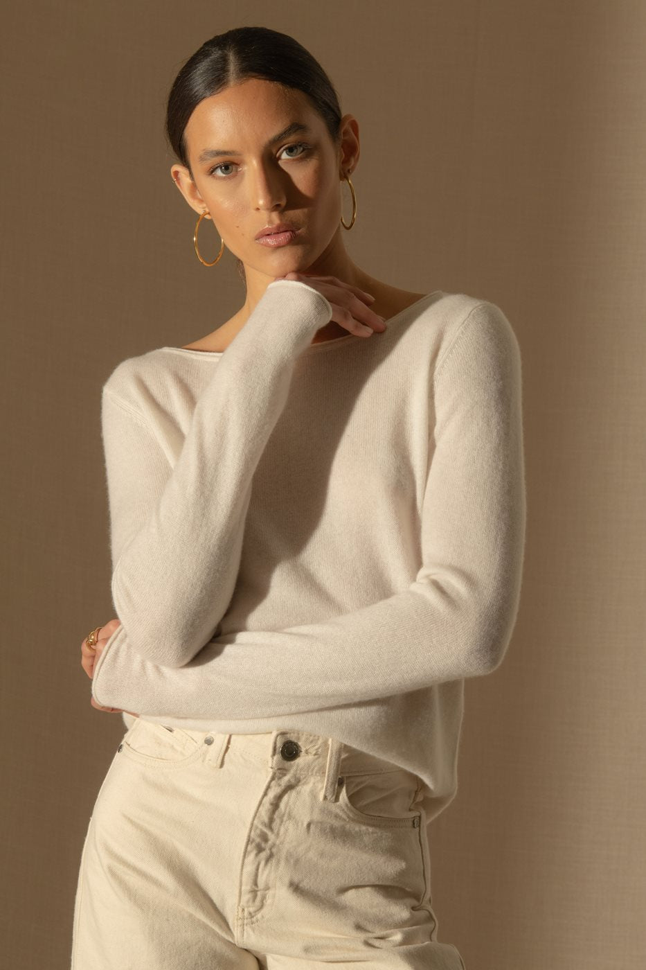 Megan Boat-Neck Jumper - Ivory