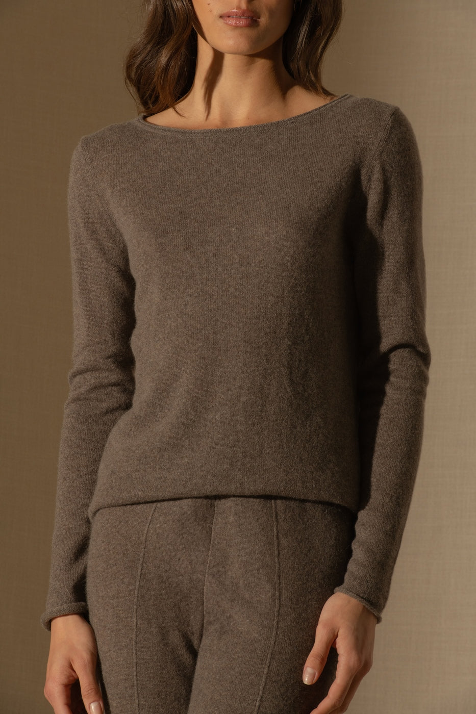Maglione con scollo a barchetta Megan - Taupe Melange