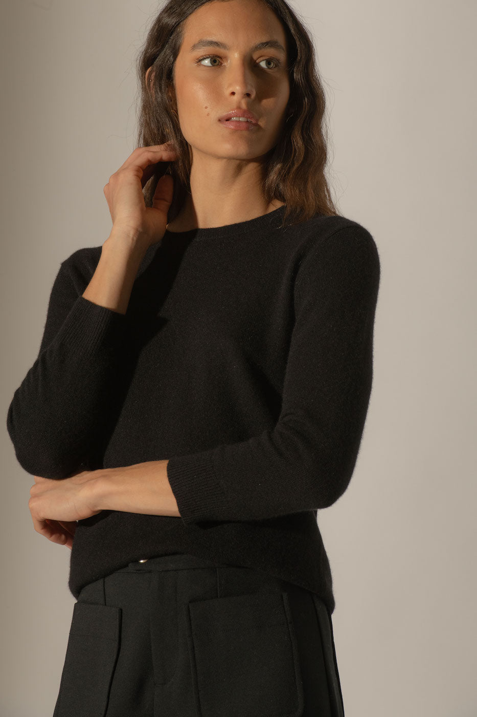 Round Neck Buttoned Back Sweater - Vanessa - Black