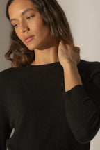 Round Neck Buttoned Back Sweater - Vanessa - Black