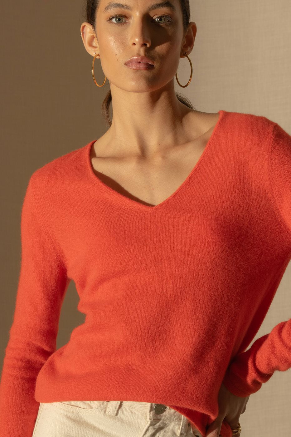 Shannon V-Neck Jumper - Orange