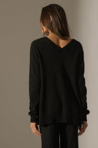 Strikbluse Med V-udskæring For Og Bag Lova - Noir