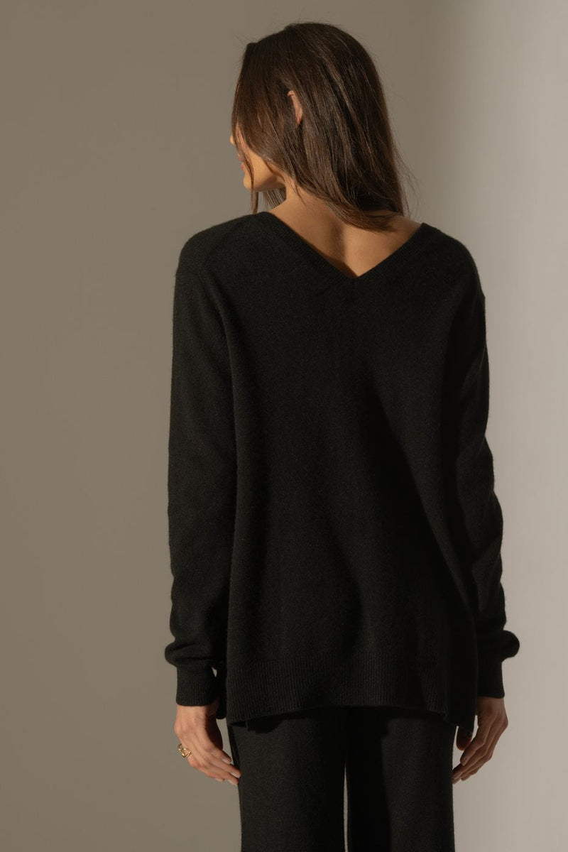 Pull Col V Devant Et Dos - Lova - Noir