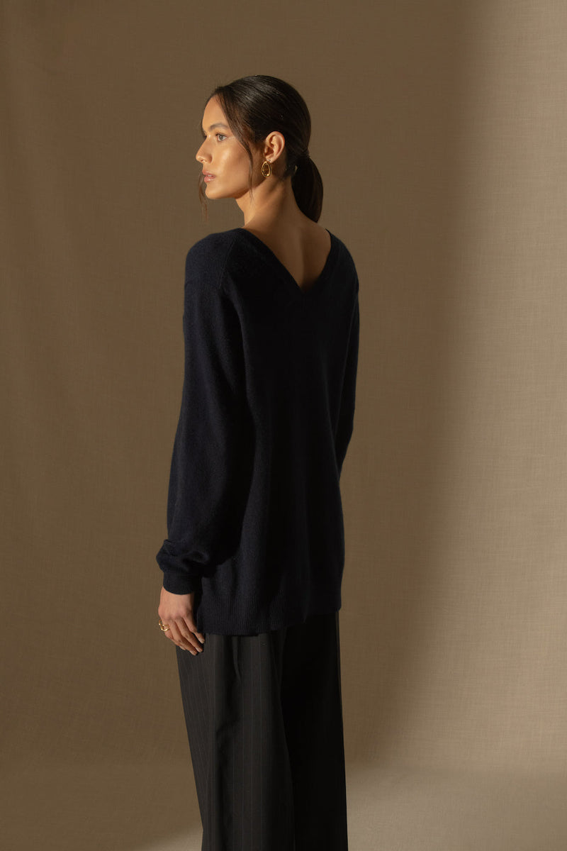 Pull Col V Devant Et Dos - Lova - Navy