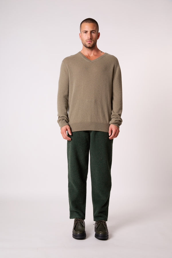 V-halset Strikbluse Alexander - Vert Armée