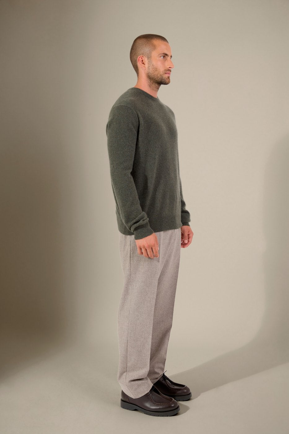 Round Neck Sweater - Blake - Heather Khaki