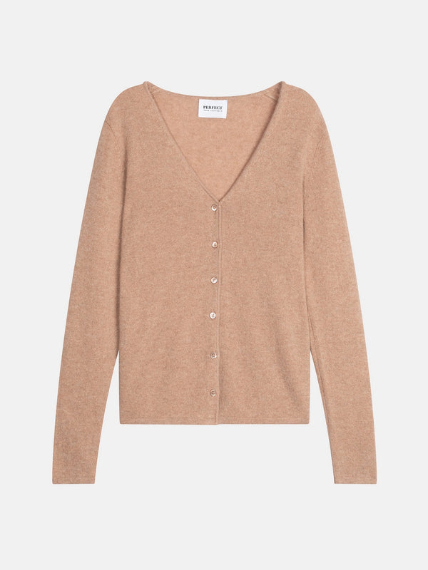 V-halset Cardigan Paige - Meleret Camel