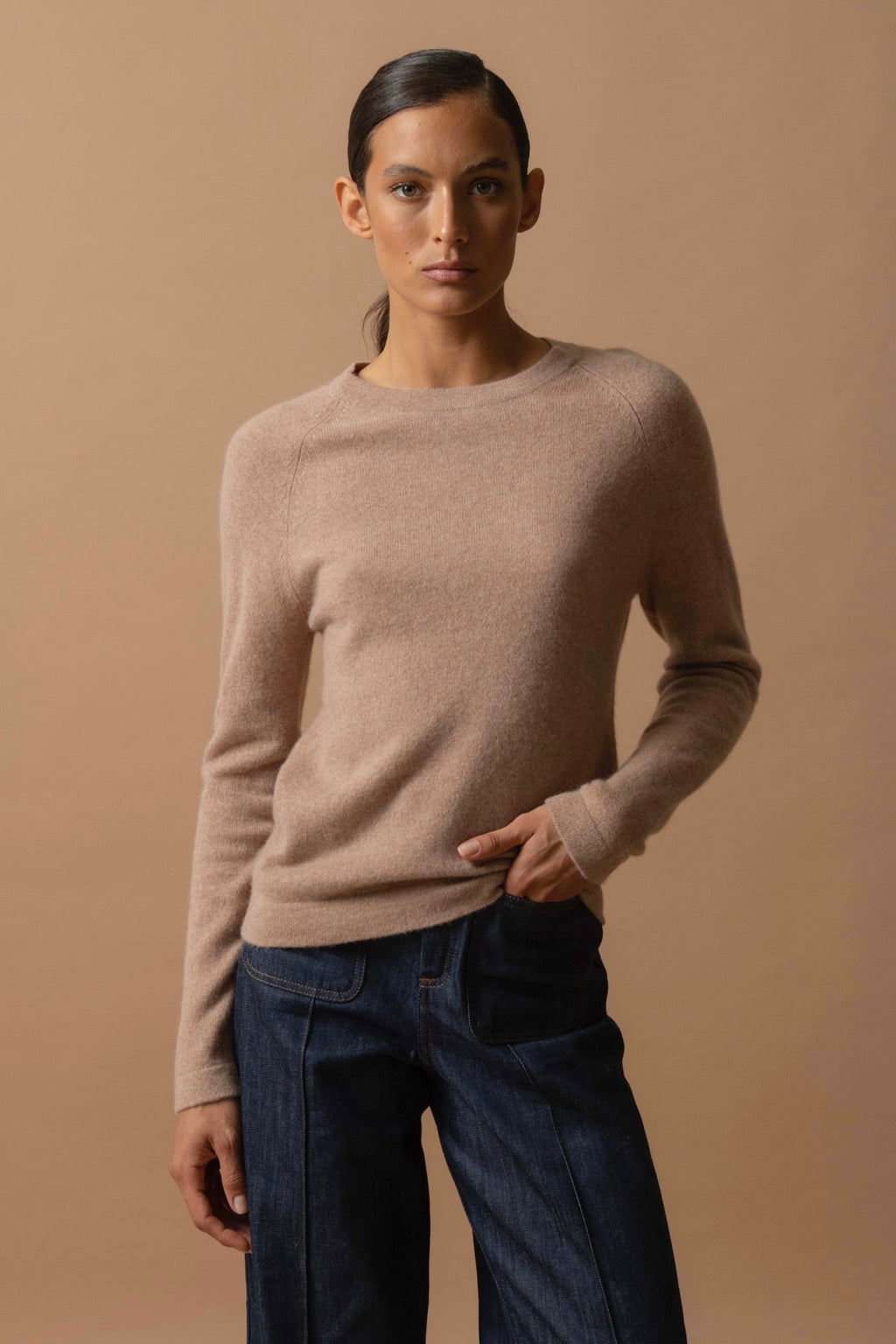 Round Neck Jumper - Whitney - Camel Marl