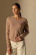 Pull Col V Kalie - Camel Chiné