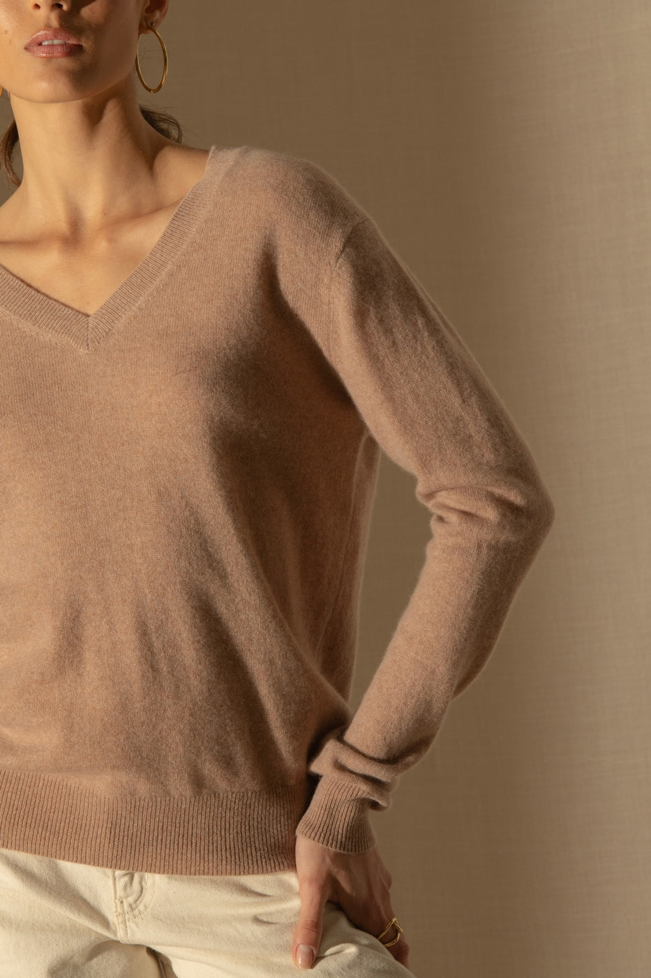 Pull Col V Kalie - Camel Chiné