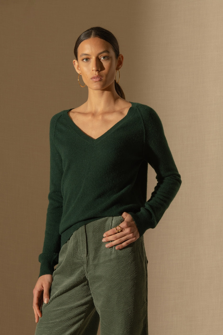 Jersey con Cuello de Pico Penelope - Ciprés