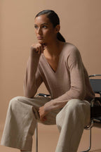 V-Neck Jumper - Penelope - Camel Marl