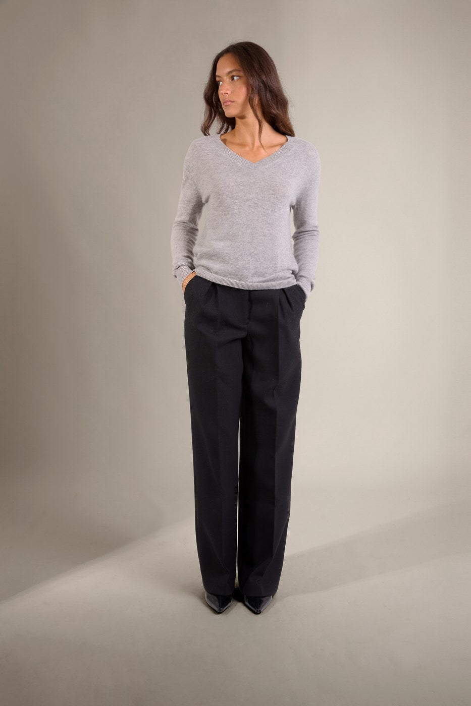 Kalie V-Neck Jumper - Heather Cloud