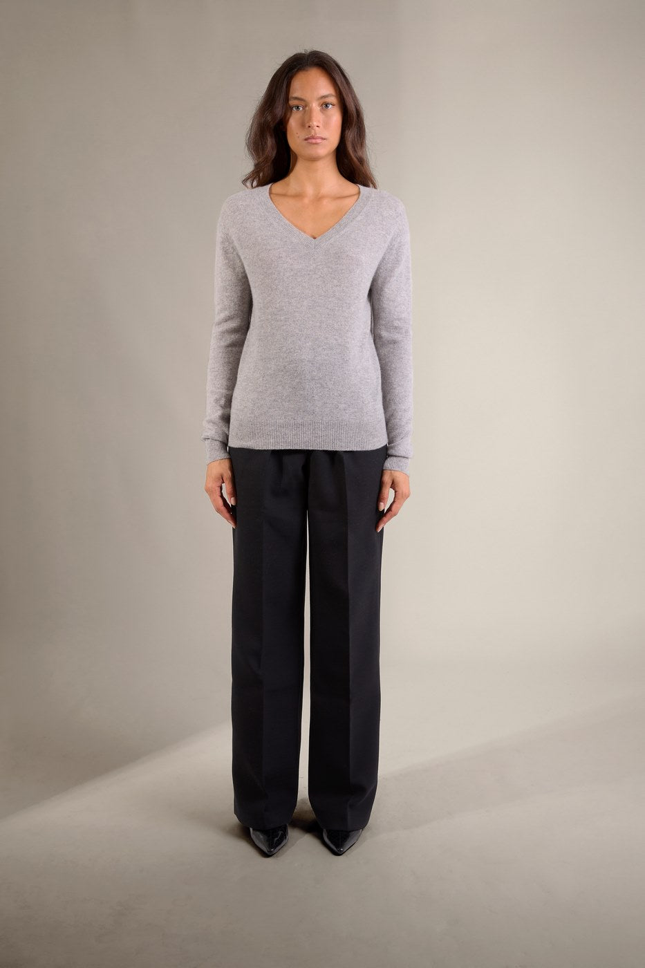 Kalie V-Neck Jumper - Heather Cloud