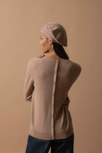 Maglione Girocollo Abbottonato Dietro Vanessa - Cammello Fiammato